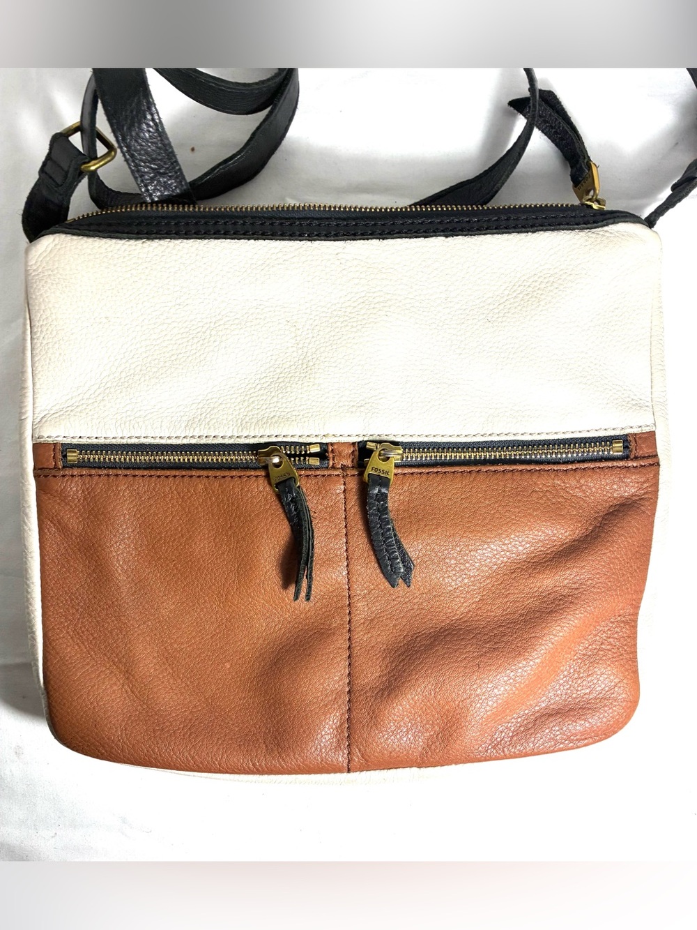Fossil Erin Colorblock Leather Crossbody Bag Brown Cream Black
